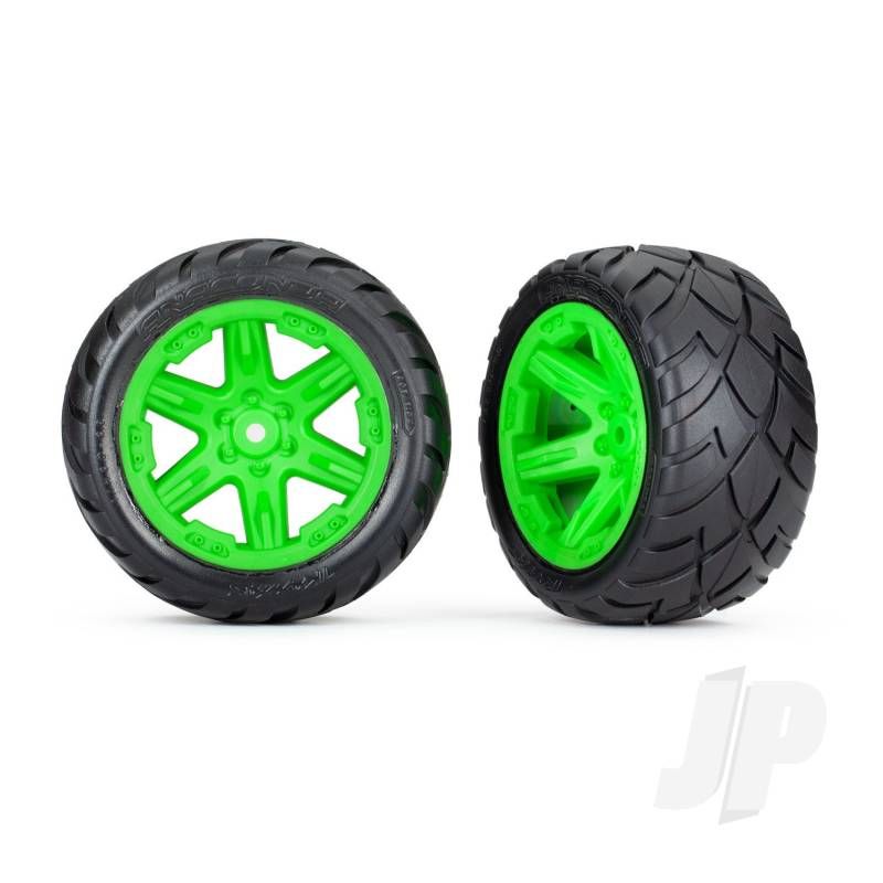 Traxxas Tyres &amp; Wheels, Assembled, Glued (2.8&#039;) (Rxt Green Wheels, Anaconda Tyres, Foam Inserts) (2Wd Electric Rear) (2) (Tsm Rated) (TRX6768G)