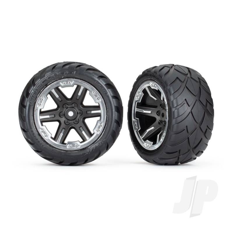 Traxxas Tyres &amp; Wheels, Assembled, Glued (2.8&#039;) (Rxt Black &amp; Chrome Wheels, Anaconda Tyres, Foam Inserts) (2Wd Electric Rear) (2) (Tsm Rated) (TRX6768X)