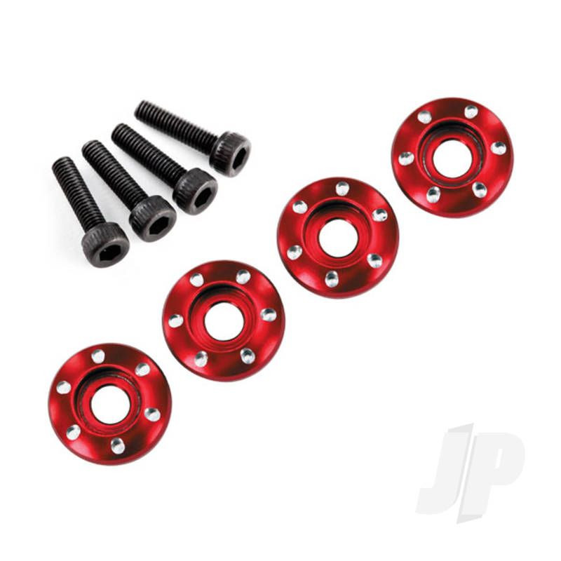 Traxxas Wheel Nut Washer, Machined Aluminium, Red / 3X12Mm Cs (4 Pcs) (TRX7668R)