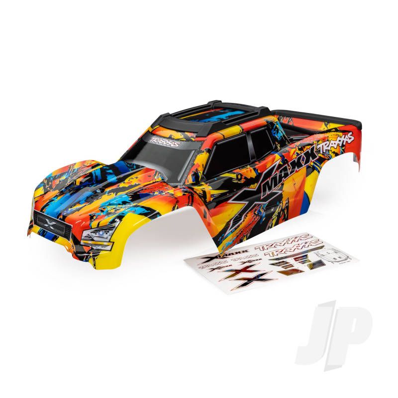 Traxxas Body, X-Maxx, Solar Flare (Painted, Decals Applied) (Assembled With Front &amp; Rear Body Mounts, Roof Skid Plate, Rear Body Support, And Tailgate Protector) (TRX7811X)