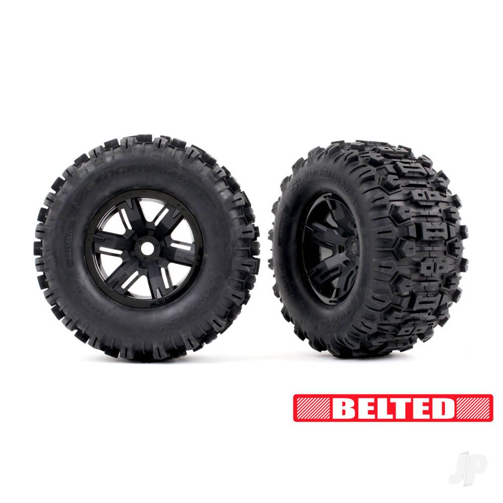 Traxxas Wheels &amp; Tyres, Assembled, Glued (X-Maxx Black wheels, Sledgehammer belted tyres) (TRX7871)