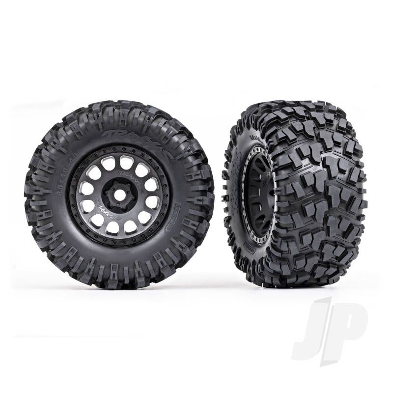 Traxxas Tyres &amp; Wheels, Assembled, Glued (Xrt Race Black Wheels, Maxx At Tyres, Foam Inserts) (Left &amp; Right) (TRX7875)