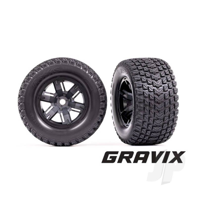 Traxxas Tyres &amp; Wheels, Assembled, Glued (X-Maxx Black Wheels, Gravix Tyres, Foam Inserts) (Left &amp; Right) (TRX7877)