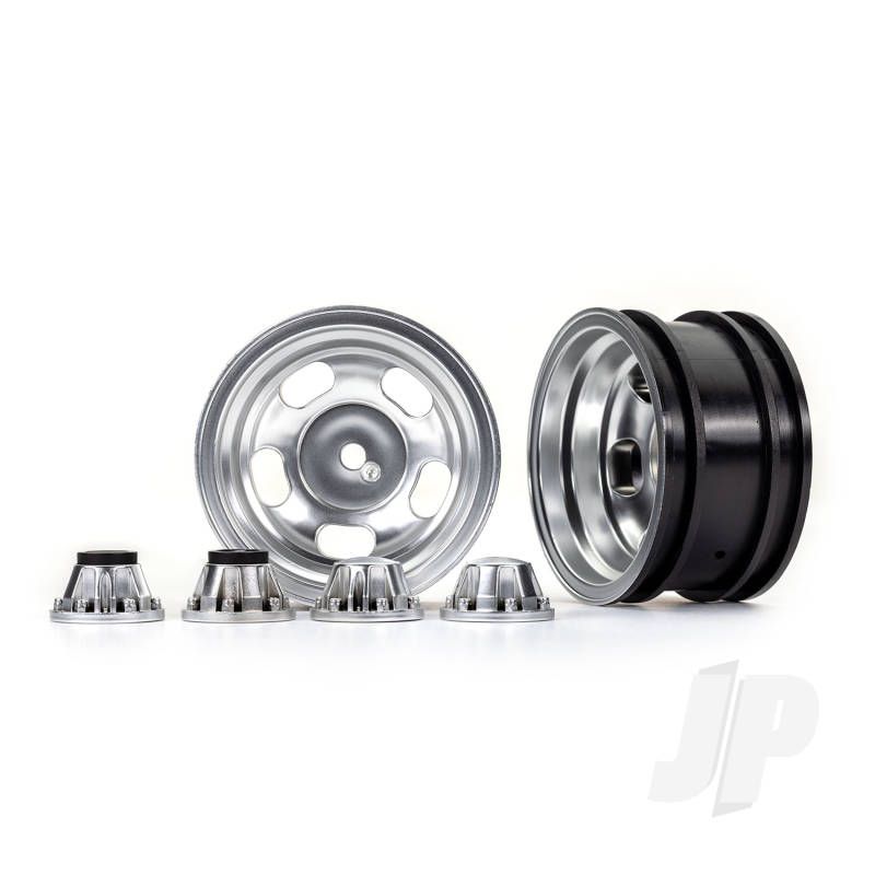 Traxxas Wheels, 2.2In, Satin Chrome (2)/ Center Caps (2) (Requires #8255A Extended Thread Stub Axle) (TRX8158)