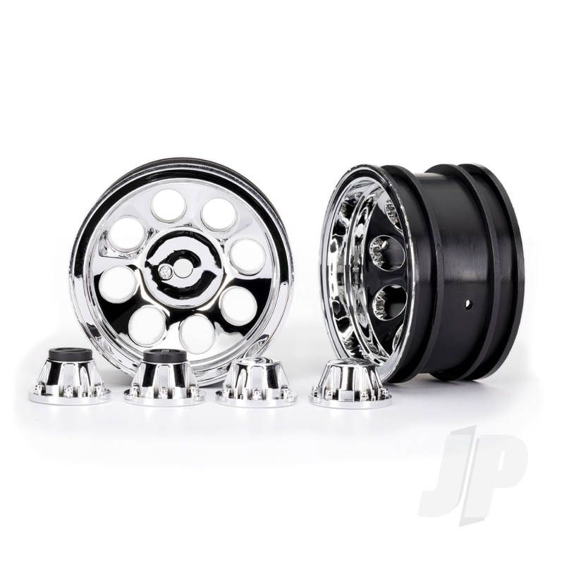 Traxxas Wheels, 2.2&quot;, Classic Chrome (2)/ Center Caps (Front (2), Rear (2)) (Requires #8255A Extended Thread Stub Axle) (TRX8163)