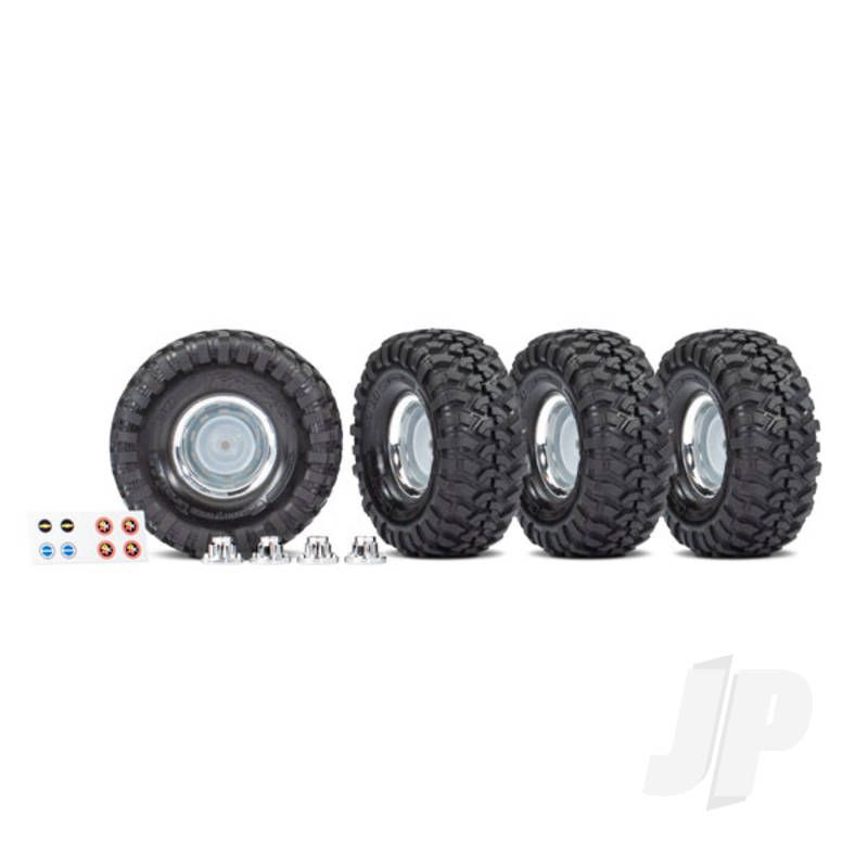 Traxxas Tyres And Wheels, Assembled, Glued (1.9&#039; Chrome Wheels, Canyon Trail 4.6X1.9&#039; Tyres) (4 Pcs)/ Centre Caps (4 Pcs)/ Decal Sheet (Requires #8255A Extended Stub Axle) (TRX8166X)