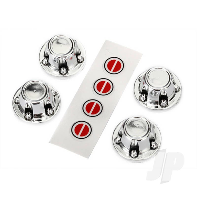 Traxxas Centre Caps, Wheel (Chrome) (4 Pcs) / Decal Sheet (Requires #8255A Extended Stub Axle) (TRX8176)