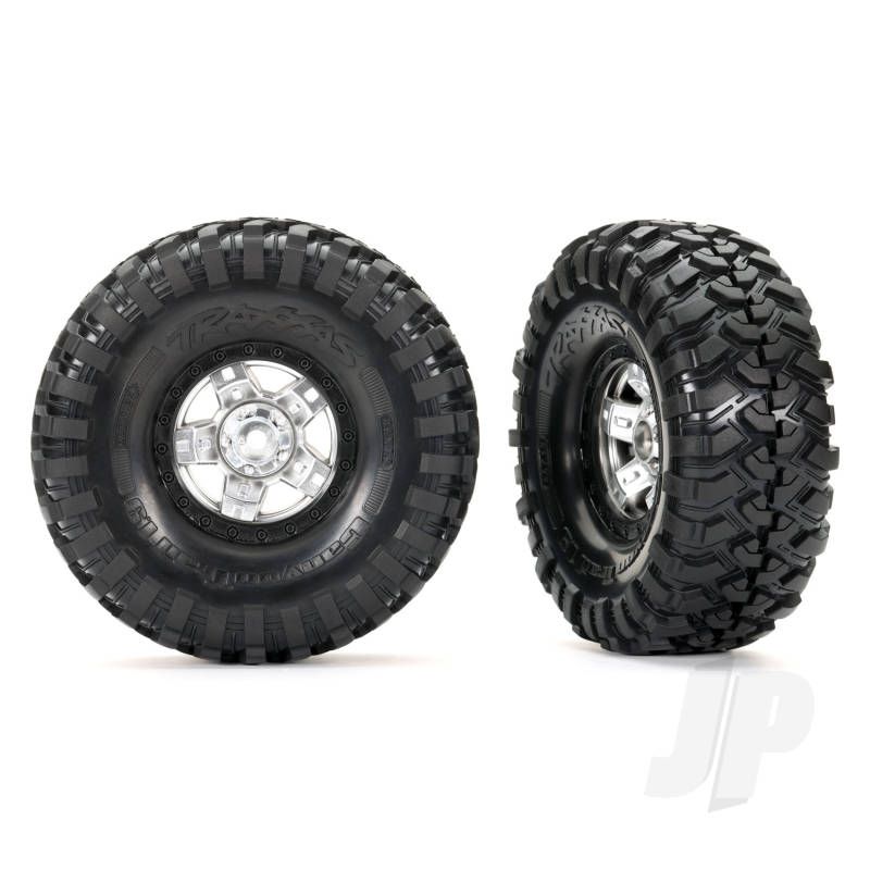 Traxxas Tyres And Wheels, Assembled, Glued (Trx-4 Sport, Satin Chrome, Black Beadlock 1.9&quot; Wheels, Canyon Trail 4.6X1.9&quot; Tyres) (2) (TRX8179X)