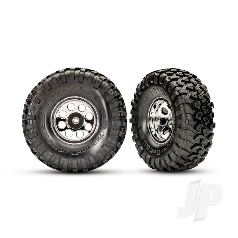 Traxxas Tires And Wheels, Assembled, Glued (2.2&quot; Classic Chrome Wheels, Canyon Trail 5.3X2.2&quot; Tires, Foam Inserts) (2) (Requires #8255A Extended Thread Stub Axle) (TRX8184)
