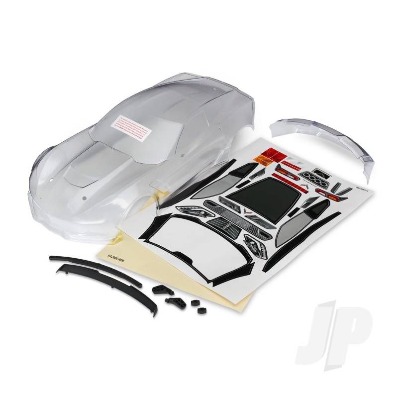 Traxxas Body, Chevrolet Corvette Z06 (Clear, Requires Painting) / Decal Sheet (Includes Side Mirrors, Spoiler, &amp; Mounting Hardware) (TRX8386)