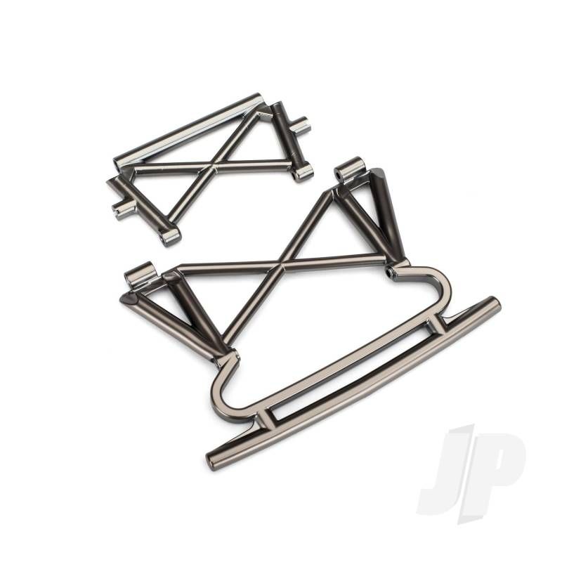 Traxxas Bumper, Front / Bumper Support (Satin Black Chrome-Plated) (TRX8535X)