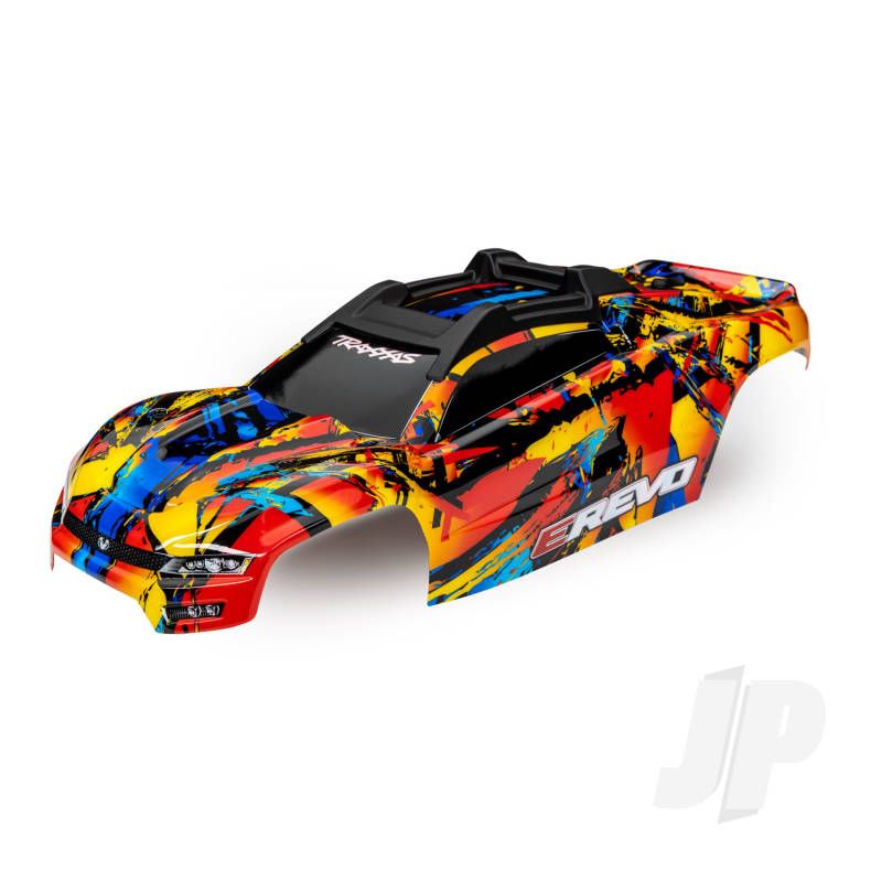Traxxas Body, E-Revo, Solar Flare (Painted, Decals Applied) (Assembled With Front &amp; Rear Body Mounts And Rear Body Support For Clipless Mounting) (TRX8612)