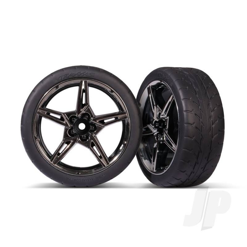 Traxxas Tyres And Wheels, Assembled, Glued (Split-Spoke Black Chrome Wheels, 1.9&#039; Response Tyres) (Front) (2) (TRX9370)