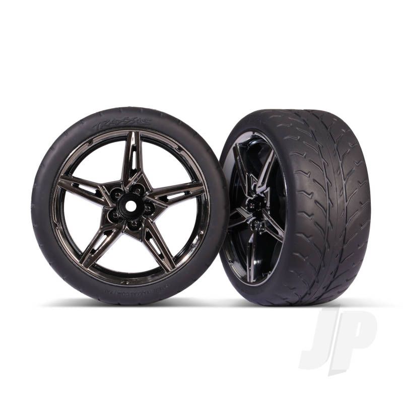 Traxxas Tyres And Wheels, Assembled, Glued (Split-Spoke Black Chrome Wheels,ÃƒÆ’Ã¢Å¡1.9&#039; Response Tyres) (Extra Wide, Rear) (2) (TRX9371)