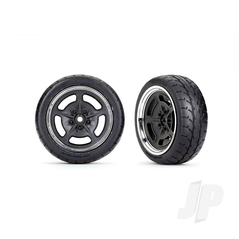 Traxxas Tyres And Wheels, Assembled, Glued (Black With Chrome Wheels, 1.9&#039; Response Tyres) (Front) (2) (TRX9372)