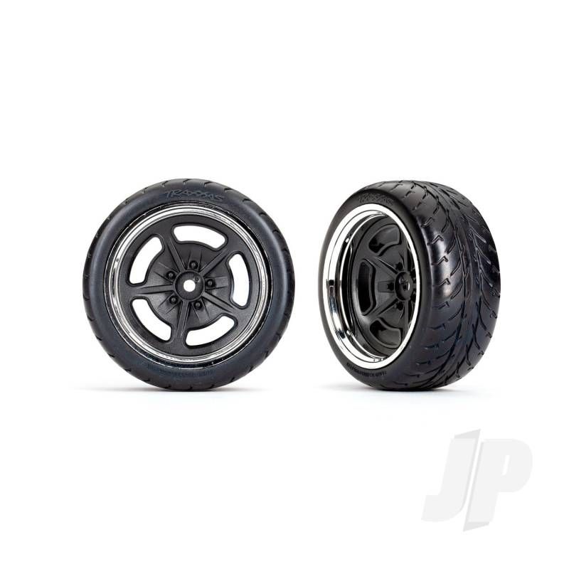 Traxxas Tyres And Wheels, Assembled, Glued (Black With Chrome Wheels, 1.9&#039; Response Tyres) (Extra Wide, Rear) (2) (TRX9373)