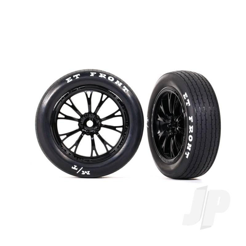 Traxxas Tyres &amp; Wheels, Assembled, Glued (Weld Gloss Black Wheels, Tyres, Foam Inserts) (Front) (2) (TRX9474)