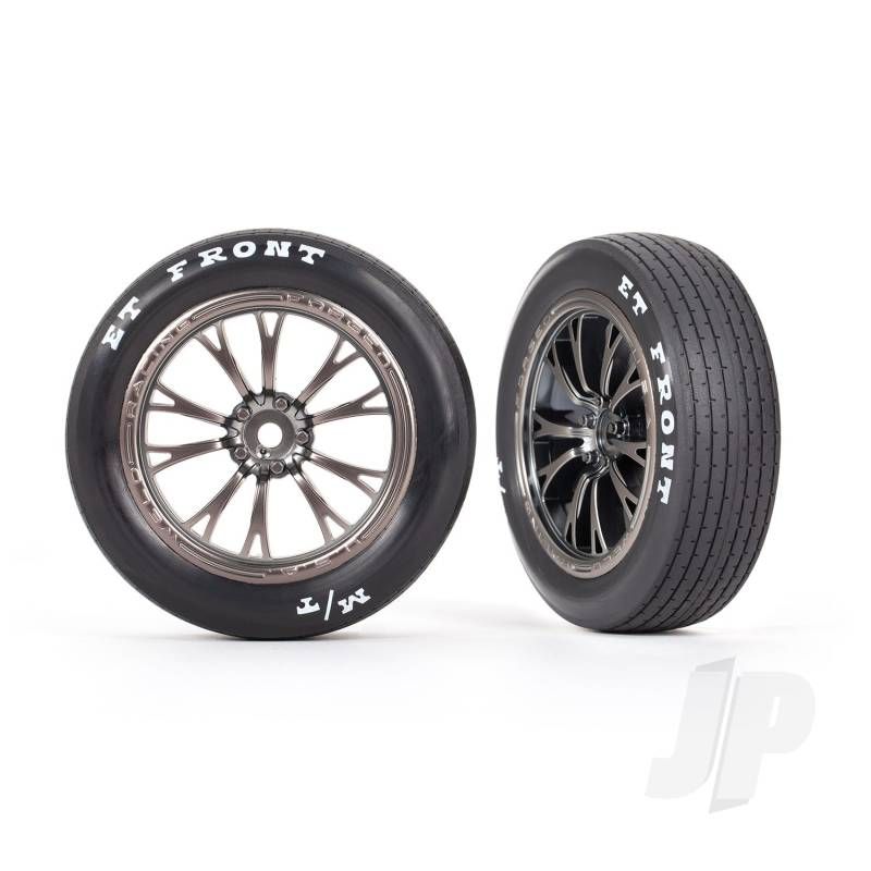 Traxxas Tyres &amp; Wheels, Assembled, Glued (Weld Satin Black Chrome Wheels, Tyres, Foam Inserts) (Front) (2) (TRX9474A)