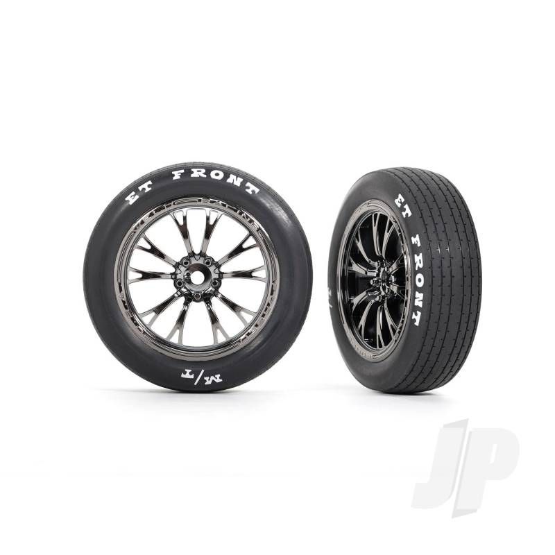 Traxxas Tyres &amp; Wheels, Assembled, Glued (Weld Black Chrome Wheels, Tyres, Foam Inserts) (Front) (2) (TRX9474X)
