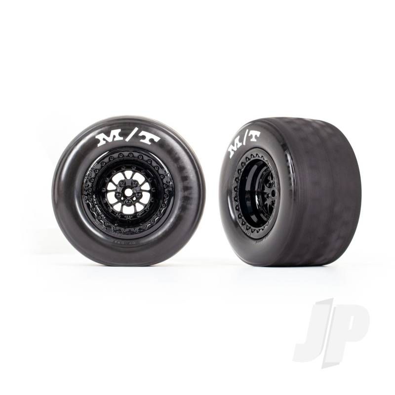 Traxxas Tyres &amp; Wheels, Assembled, Glued (Weld Gloss Black Wheels, Tyres, Foam Inserts) (Rear) (2) (TRX9475)