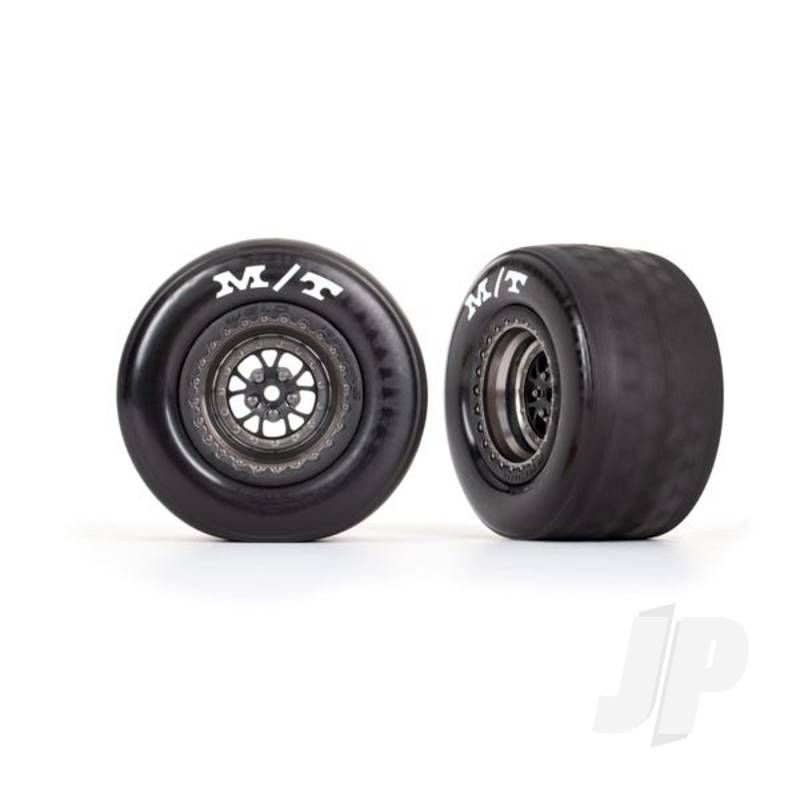 Traxxas Tyres &amp; Wheels, Assembled, Glued (Weld Satin Black Chrome Wheels, Tyres, Foam Inserts) (Rear) (2) (TRX9475A)