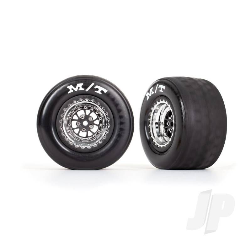 Traxxas Tyres &amp; Wheels, Assembled, Glued (Weld Chrome With Black Wheels, Tyres, Foam Inserts) (Rear) (2) (TRX9475R)