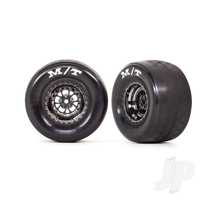 Traxxas Tyres &amp; Wheels, Assembled, Glued (Weld Black Chrome Wheels, Tyres, Foam Inserts) (Rear) (2) (TRX9475X)