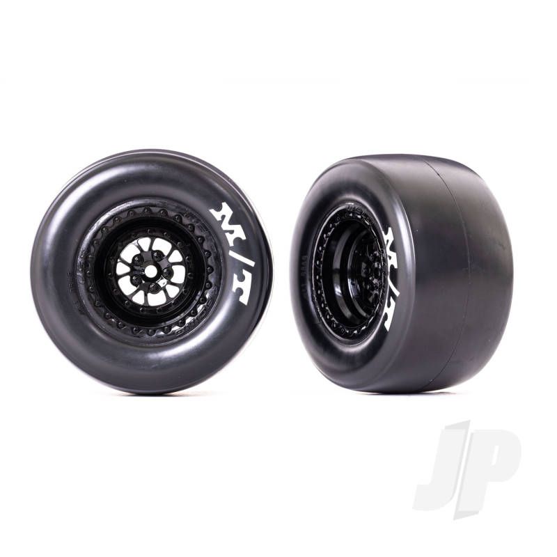 Traxxas Tyres &amp; Wheels, Assembled, Glued (Weld Glossy Black Wheels, Mickey Thompson Drag Slicks, Sticky Compound, Foam Inserts) (Rear) (2) (TRX9476)