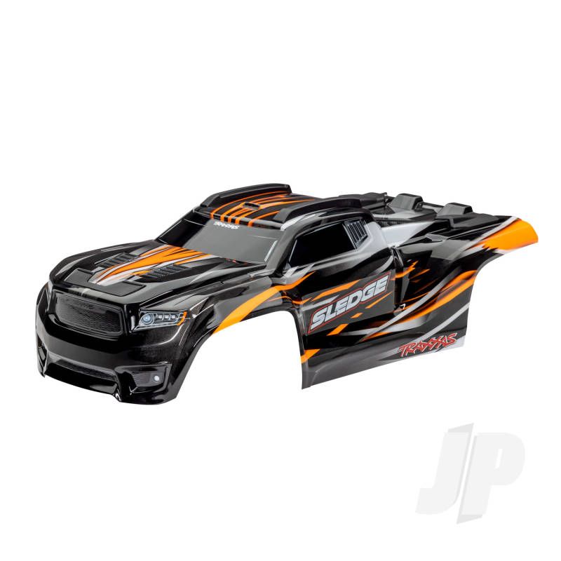 Traxxas Body, Sledge, Orange / Window, Grille, Lights Decal Sheet (Assembled With Front &amp; Rear Body Mounts And Rear Body Support For Clipless Mounting) (TRX9511T)