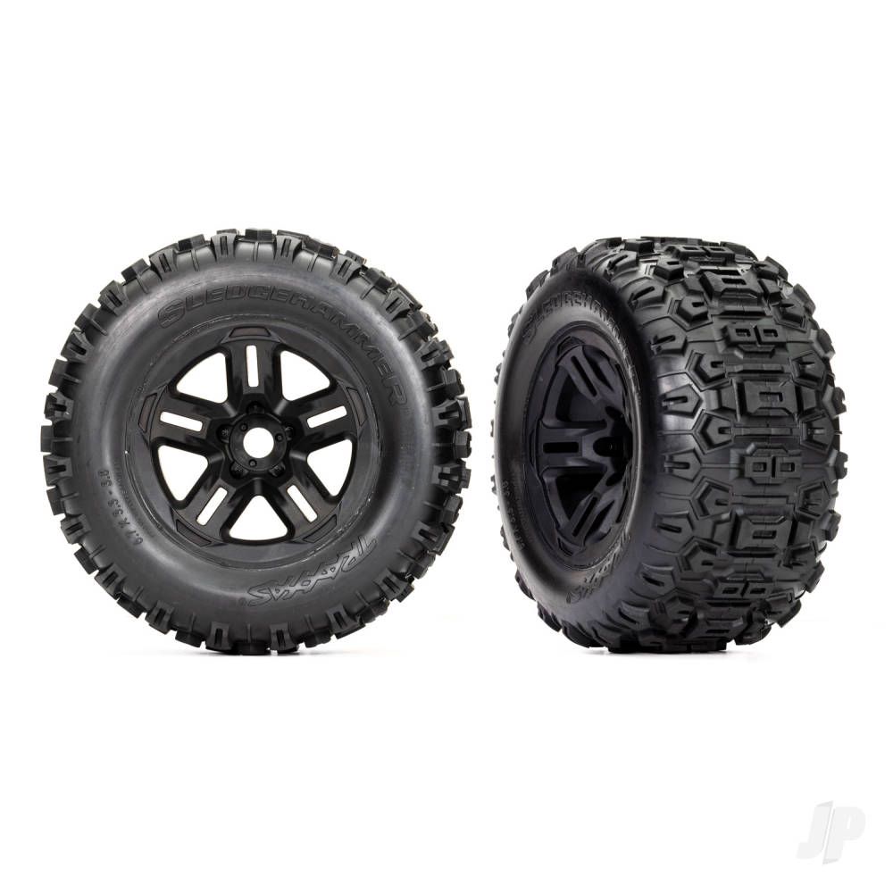 Traxxas Tyres &amp; Wheels, (3.8in Black Wheels, Sledgehammer Tyres, Foam Inserts) (2) (TRX9672)