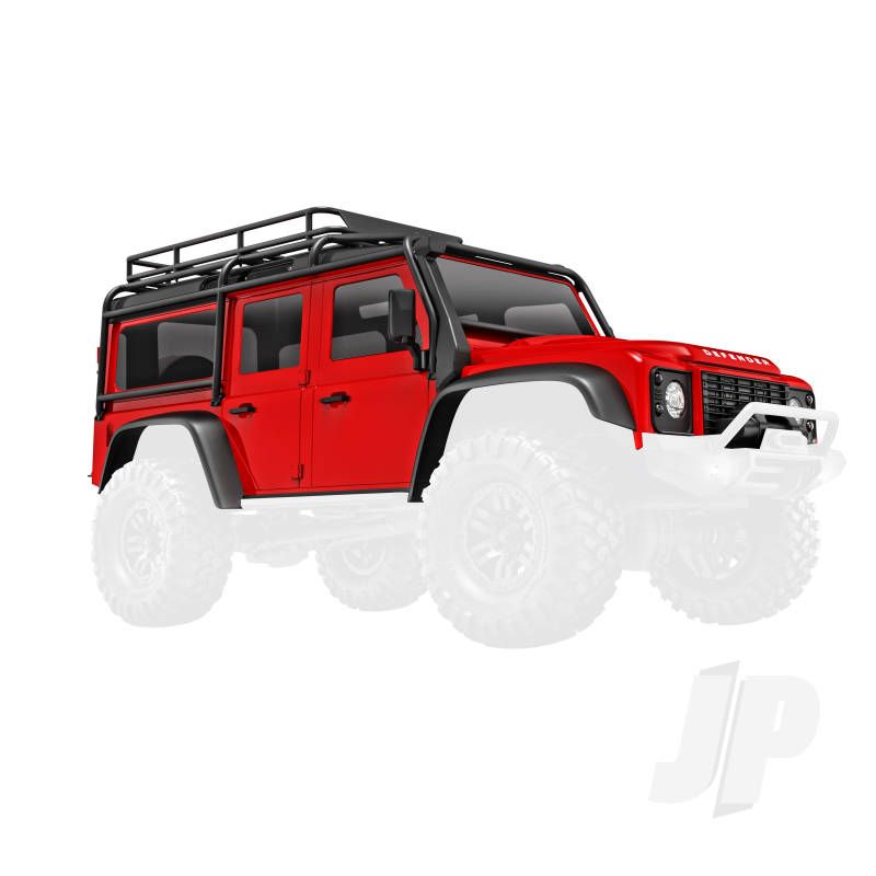 Traxxas Body, Land Rover Defender, Complete, Red (Includes Grille, Side Mirrors, Door Handles, Fender Flares, Windshield Wipers, Spare Tire Mount, &amp; Clipless Mounting) (TRX9712-RED)
