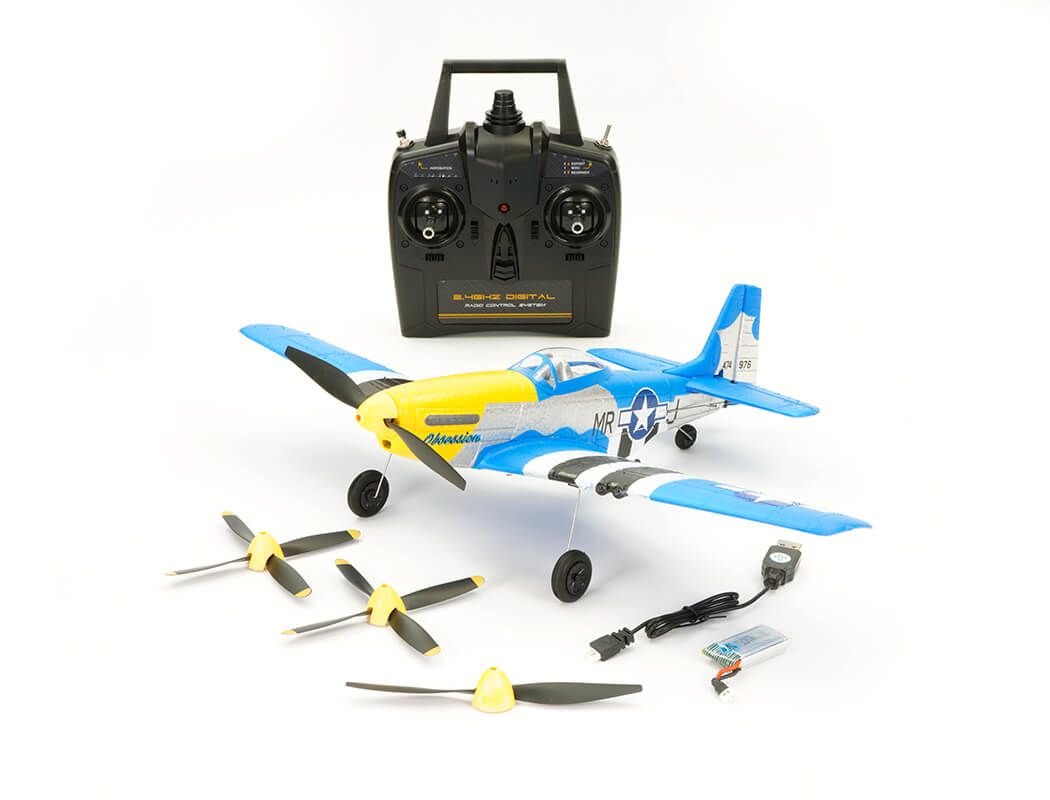 Volantex P-51D Mustang V2 Blue 4CH 400mm Brushed W/Gyro EPP RTF (V761-5V2B)