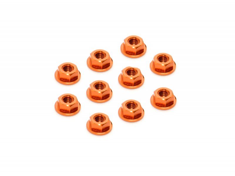 Xray Alu Nut M4 With Serrated Flange - Orange (10) (XR960241-O)