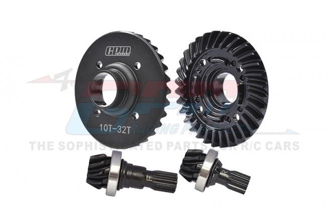 GPM Racing Traxxas X-Maxx, XRT Medium Carbon Steel 32/10T Front &amp; Rear Differential Set (XRT1032TS-BK)