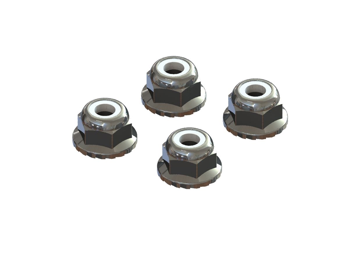 Arrma Flanged Nyloc Locknut 4mm Silver (4) (Z-AR708008)