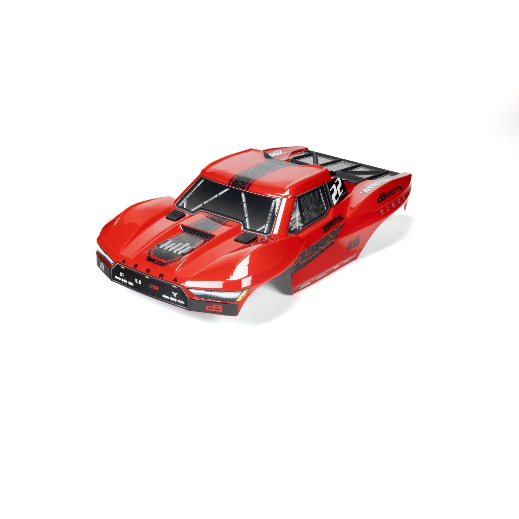 Arrma 1/10 Clipless Painted Trimmed Body Set with Decals, Red: FUR (Z-ARA-1582)