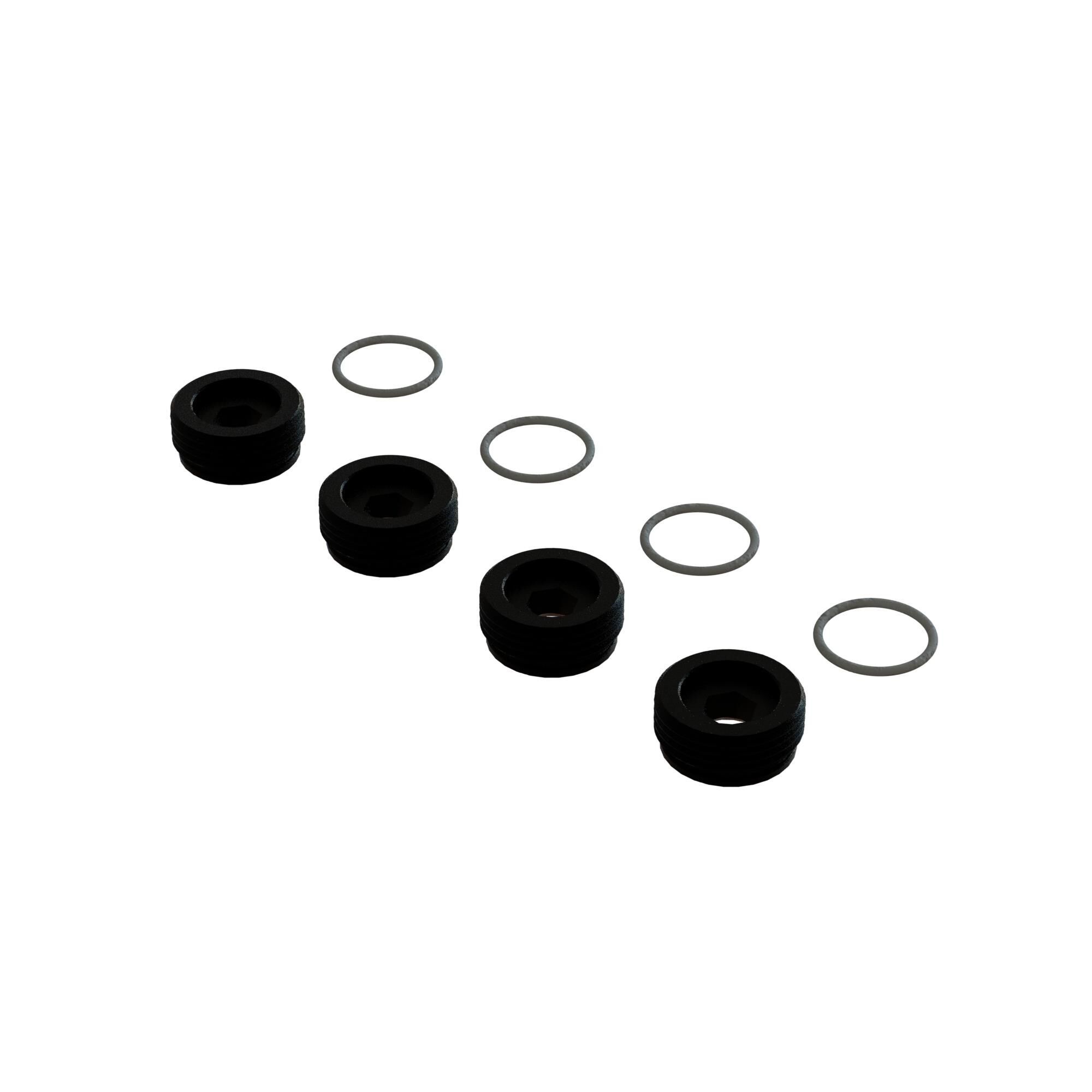 Arrma Front Hub Nut Includes O-Rings, Aluminum, Black (4) (Z-ARA330775)