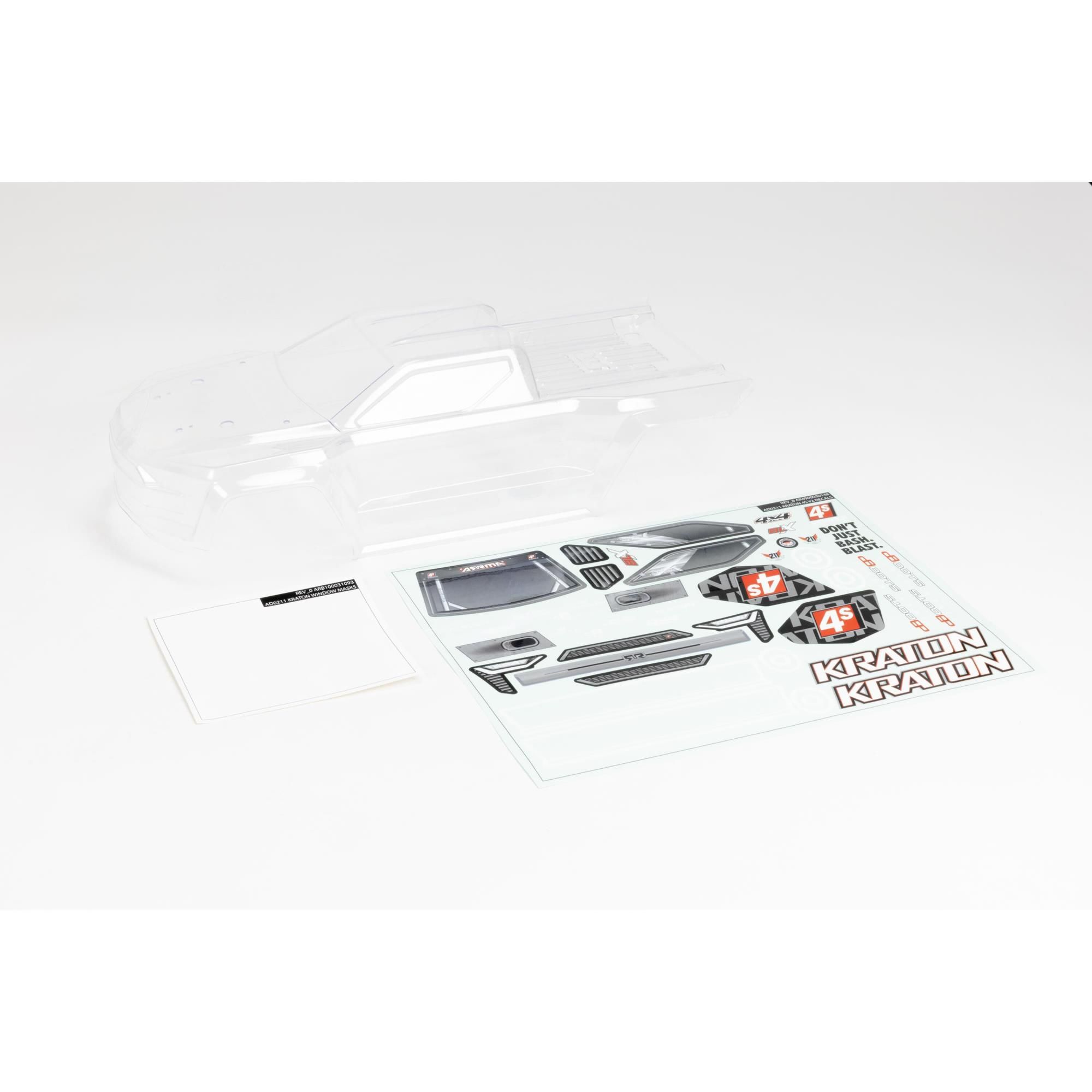 Arrma 1/10 Clear Body with Decals and Window Masks: KRATON 4X4 BLX (Z-ARA402320)