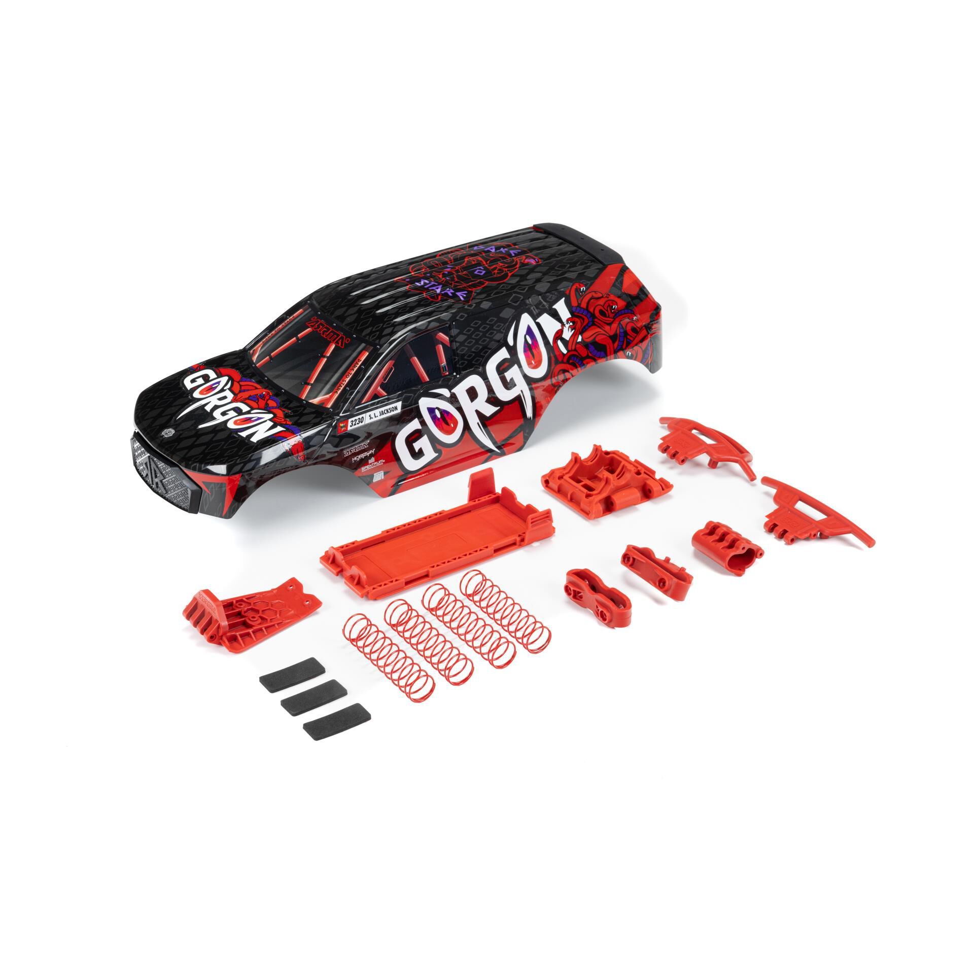 Arrma GORGON Painted Decaled Trimmed Body Set, Black / Red (Z-ARA402354)