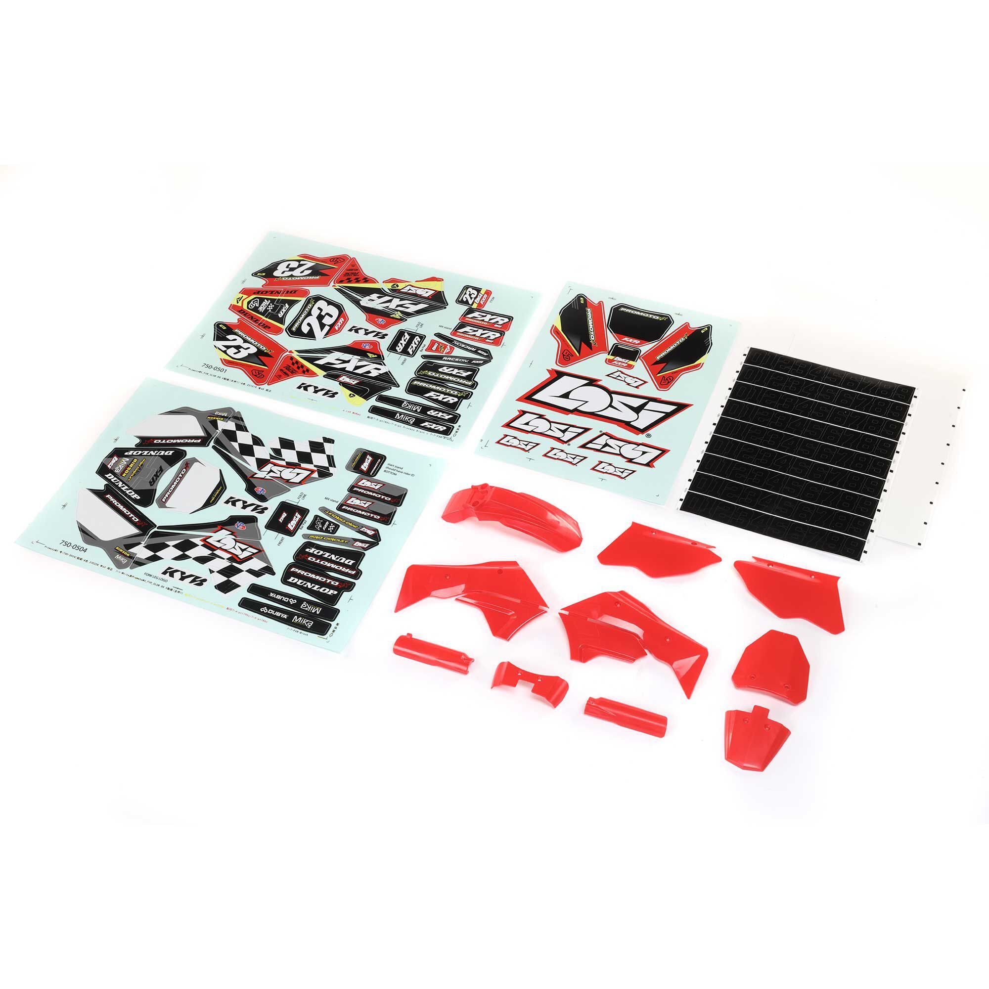 Losi Red Plastics with Wraps: Promoto-MX (Z-LOS260000)