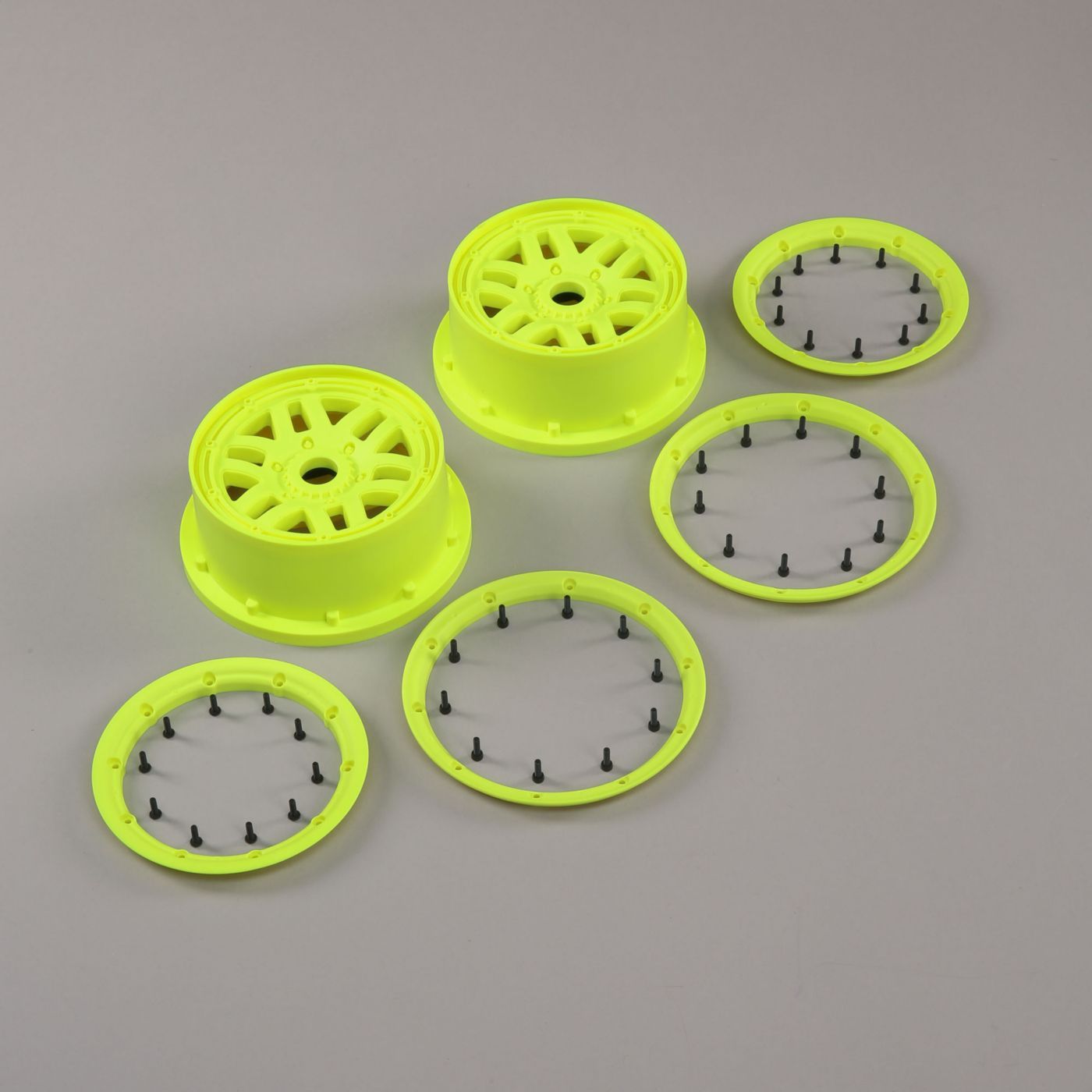 Losi Wheel &amp; Beadlock Set, Flo Yellow (2): 5ive-T 2.0 (Z-LOS45024)