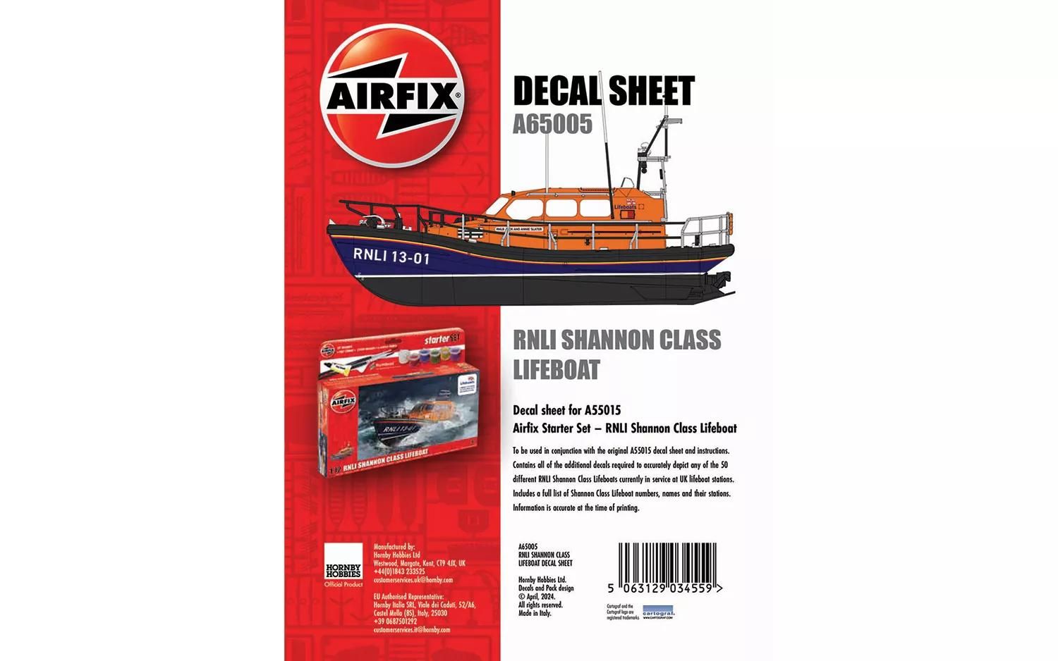 Airfix Decal Sheet - RNLI Shannon Class Lifeboat (A55015) (A65005)