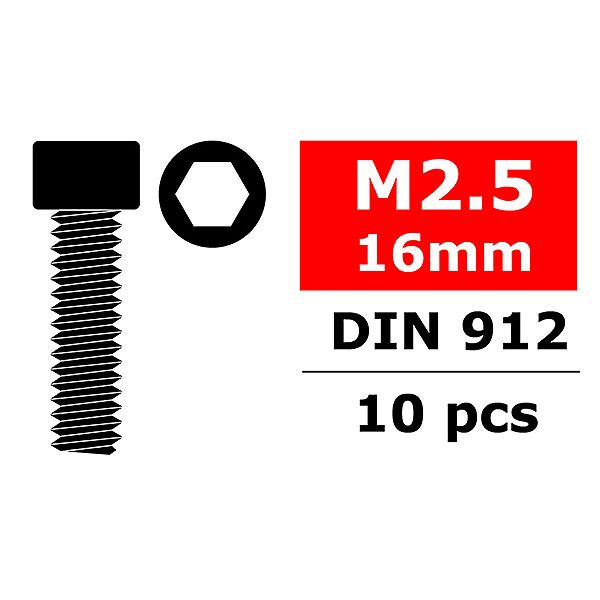 Corally Steel Screws M2. 5 X 16mm Hex Socket Head 10 (C-3001-25-16)