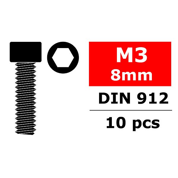 Corally Steel Screws M3 X 8mm Hex Socket Head 10 Pcs (C-3001-30-08)