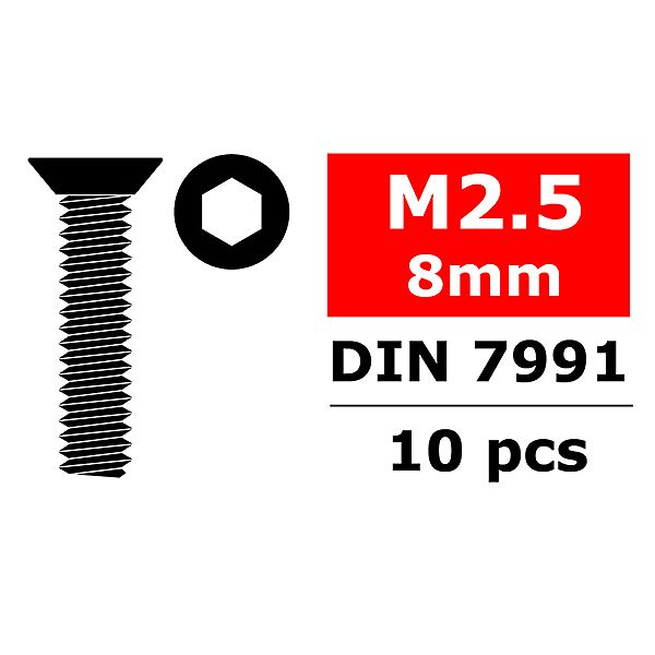 Corally Steel Screws M2. 5 X 8mm Hex Flat Head 10 Pcs (C-3002-25-08)