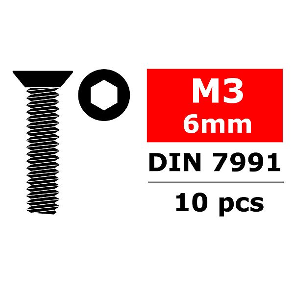 Corally Steel Screws M3 X 6mm Hex Flat Head 10 Pcs (C-3002-30-06)