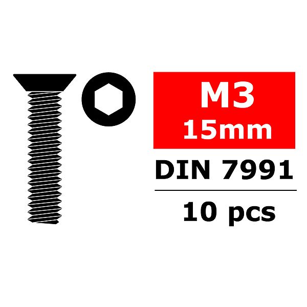 Corally Steel Screws M3 X 15mm Hex Flat Head 10 Pcs (C-3002-30-15)