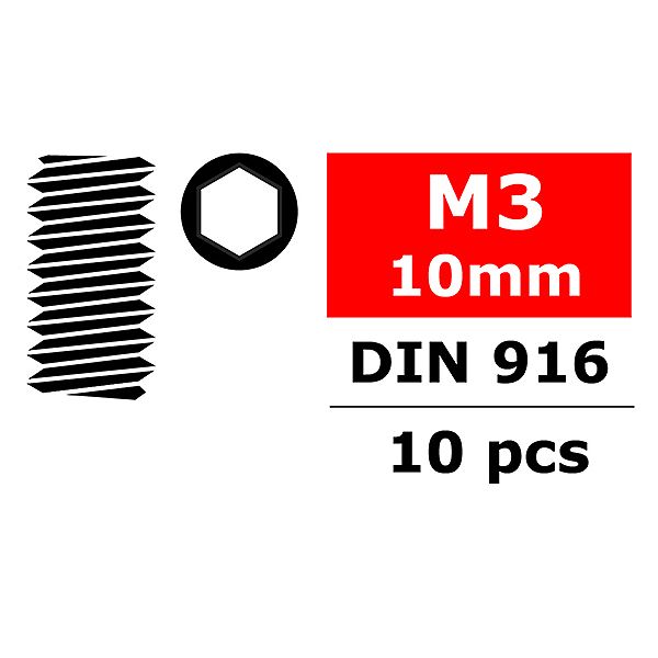 Corally Steel Set Screws M3 X 10mm Hex 10 Pcs (C-3004-30-10)