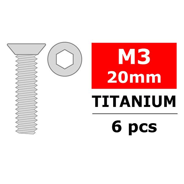 Corally Titanium Screws M3 X 20mm Hex Flat Head 6 Pc (C-3022-30-20)
