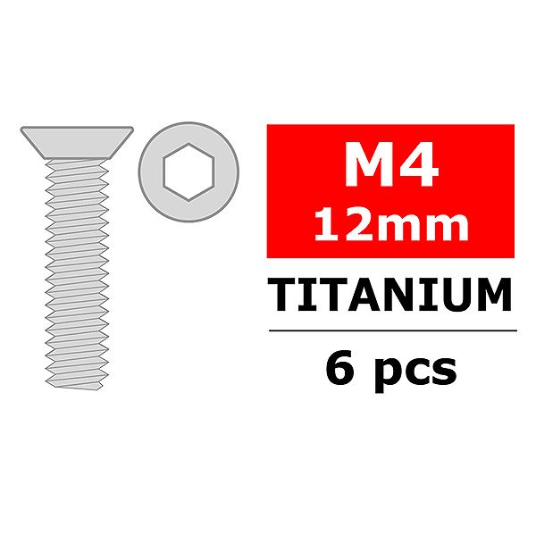 Corally Titanium Screws M4 X 12mm Hex Flat Head 6 Pc (C-3022-40-12)